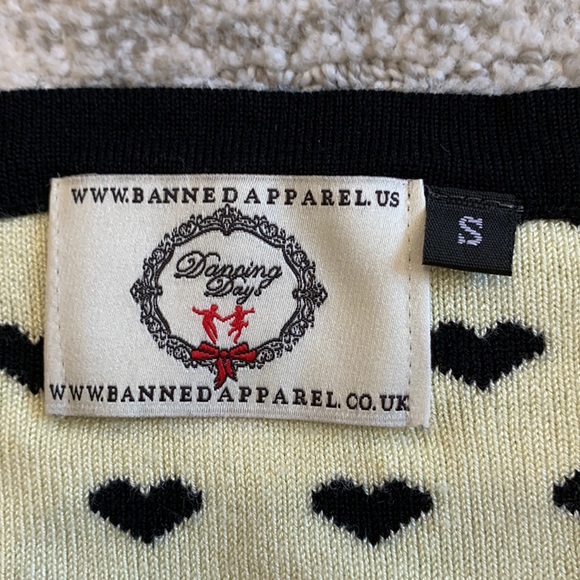 Vintage Banned Apparel Heart Sweater Womens Size Small 3/4 Bow Tie Boatneck - Picture 2 of 14